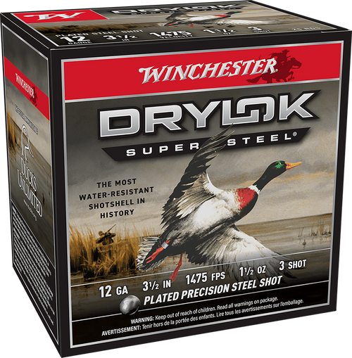 Winchester Drylok Super Steel 12 Gauge Ammo 3.5" 1-1/2 oz #3 Shot Box of 25